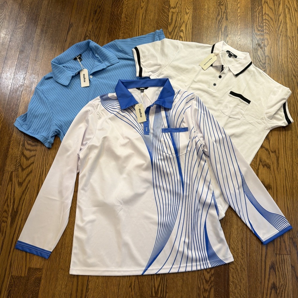 NWT Ouku Polo Shirts Lot of 3 Mens XL Modern Collar 2 Short, 1 Long Sleeve - Picture 7 of 10